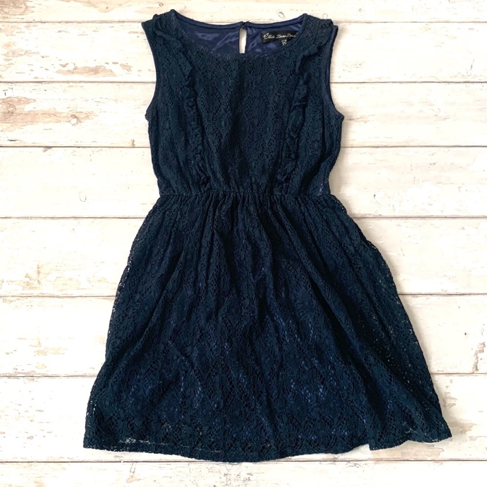 Women’s Size 10 Navy Blue Lace Dress Knee Length Sleeveless Top Fit & Flare
